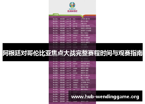 阿根廷对哥伦比亚焦点大战完整赛程时间与观赛指南 阿根廷对哥伦比亚焦点大战完整赛程时间与观赛指南